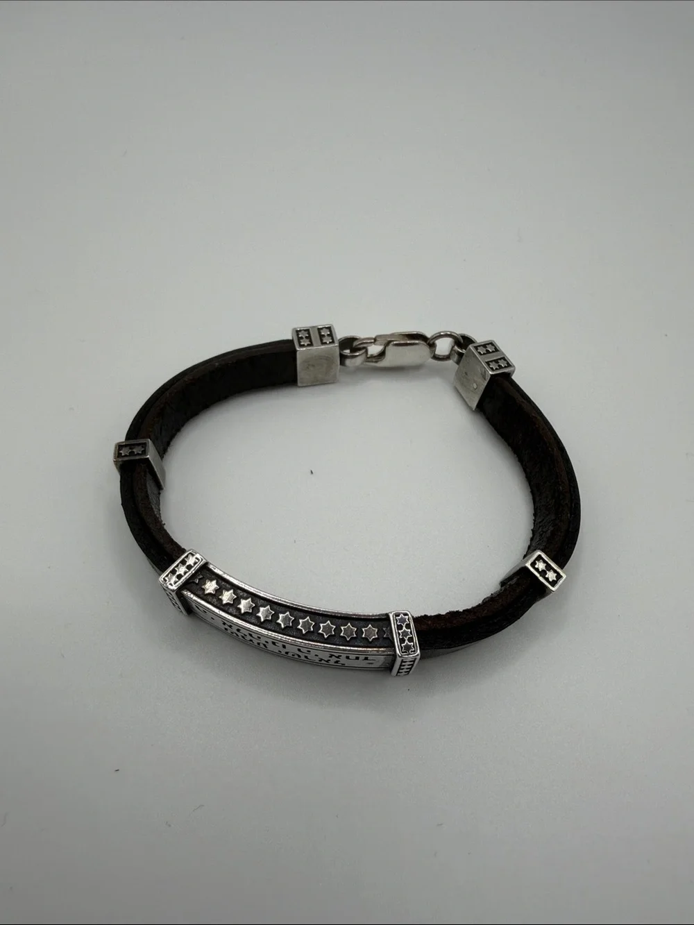 Kabbalah Men's Bracelet Shema Israel Sh'ma Yisrael Silver 925 Leather